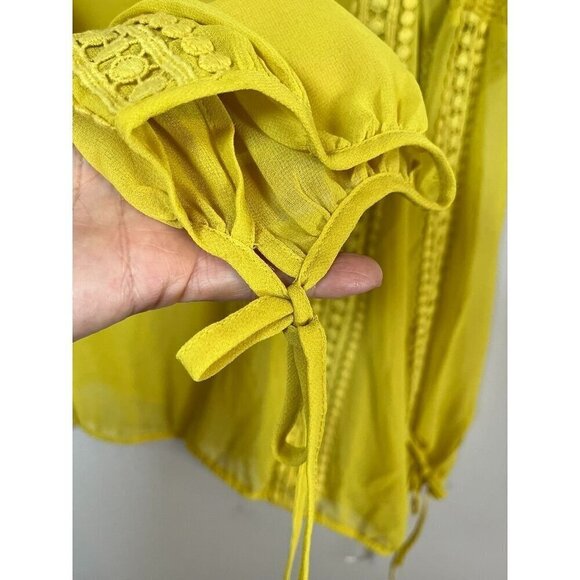Lane Bryant Top Women 22 Yellow Pullover Sheer Crochet Peasant Boho Western 80s - Picture 3 of 14